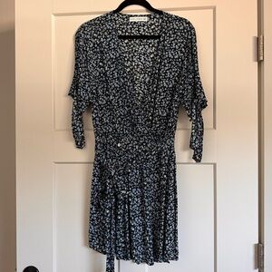 Floral Wrap Dress - Black and White